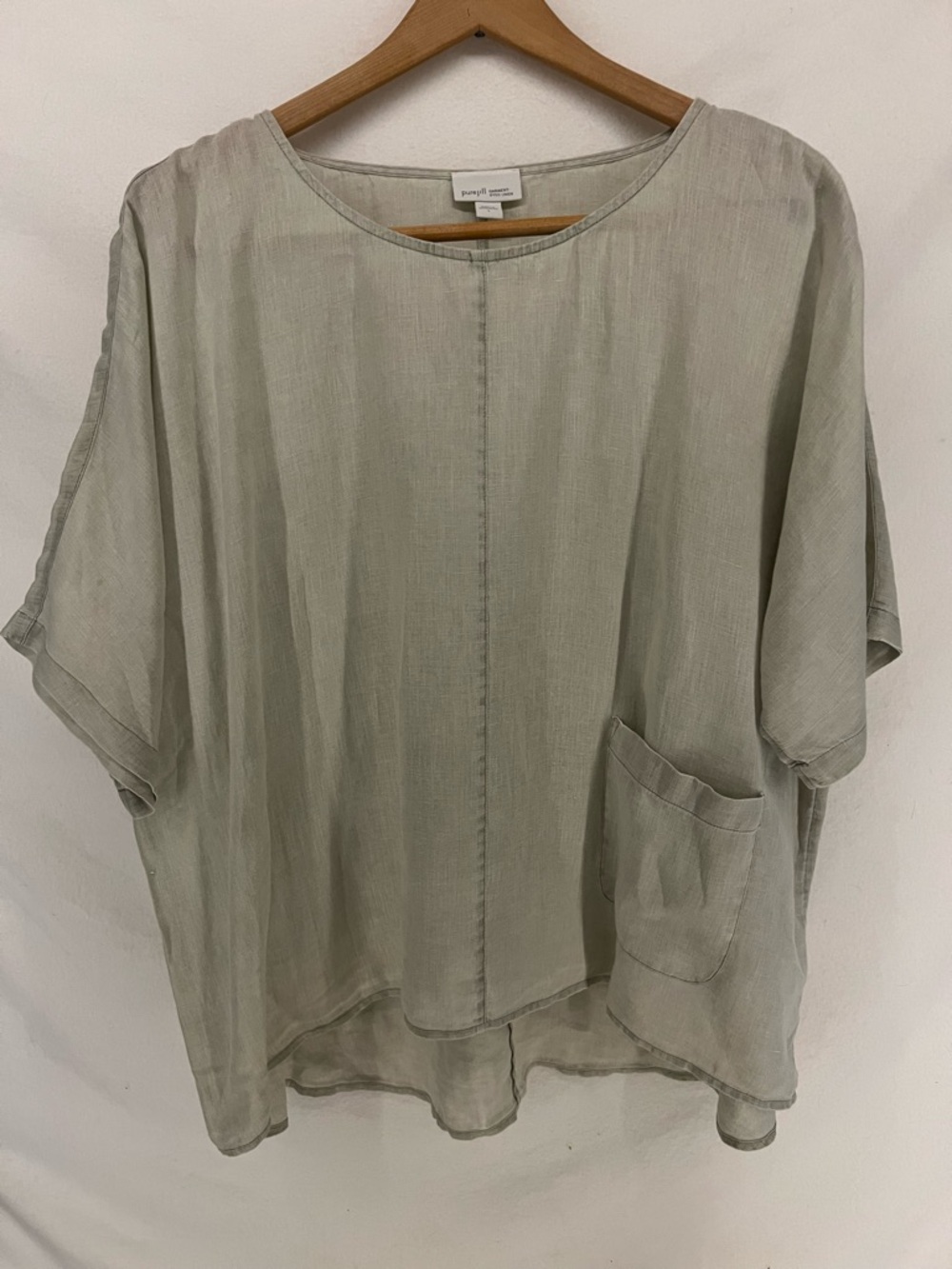 Pure Jill 100% Linen Women’s Light Green Tunic Top Size L Lagenlook Beachy Boho
